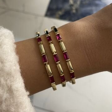 İthal Pembe Taşlı Tasarım Bileklik