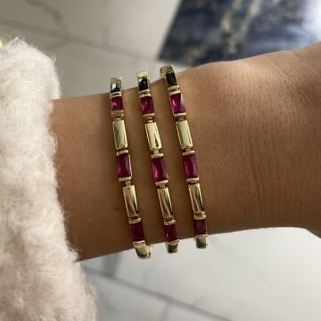 İthal Pembe Taşlı Tasarım Bileklik