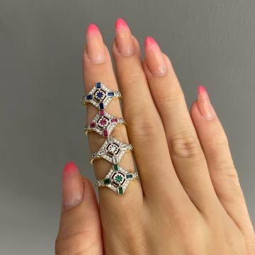 925 Ayar Gümüş Renkli Zirkon Taşlı Yüzük Marie