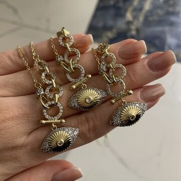 İthal Taşlı Tasarım Göz Kolye