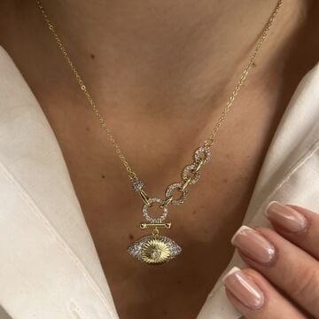 İthal Taşlı Tasarım Göz Kolye