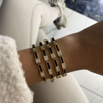 İthal Siyah Mineli Taşlı Tasarım Bileklik Loren