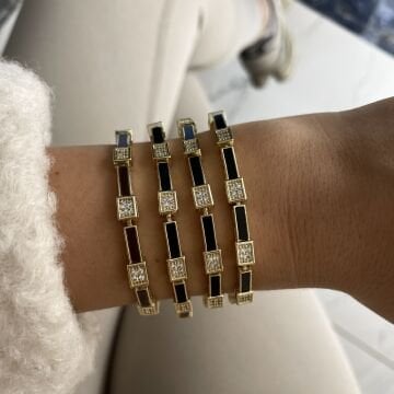 İthal Siyah Mineli Taşlı Tasarım Bileklik Loren