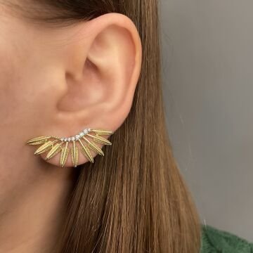 İthal Taş Detaylı Tasarım Yaprak Küpe