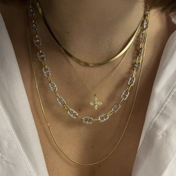 925 Ayar Gümüş İki Renkli Altın İşçilikli Zincir Kolye Sasha