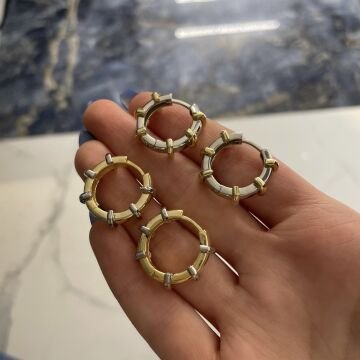 925 Ayar Gümüş İki Renkli Tasarım Halka Küpe Marco