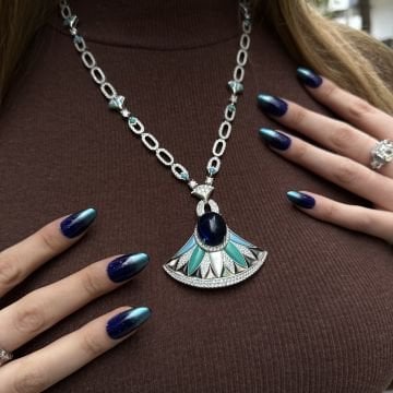 925 Ayar Gümüş Mücevher İşçilikli Safir Kolye Lydia