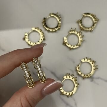 İthal Taşlı Tasarım Halka Küpe