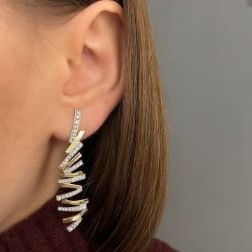 İthal İki Renkli Taş Detaylı Tasarım Küpe
