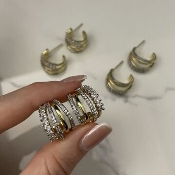 İthal Taşlı Sıralı Halka Küpe