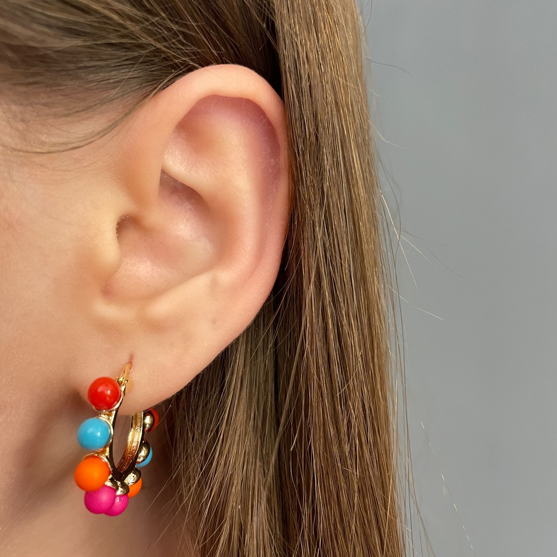 Renkli Taşlı Halka Küpe Bubble