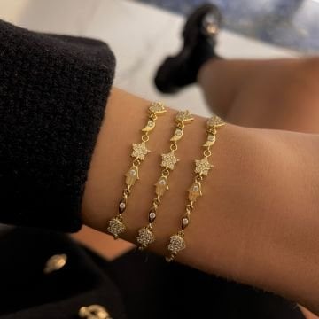 925 Ayar Gümüş Taşlı Ay Yıldız Tasarımlı Bileklik Alisa