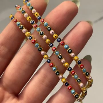 925 Ayar Gümüş Mineli Nazar Boncuklu Su Yolu Bileklik Bensu