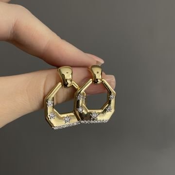 İthal İki Renkli Yıldız Model Tasarım Küpe