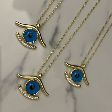 925 Ayar Gümüş İthal Altın Modeli Göz Kolye Remy