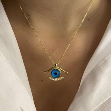 925 Ayar Gümüş İthal Altın Modeli Göz Kolye Remy