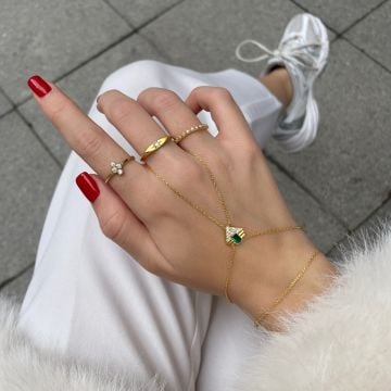 925 Ayar Gümüş Renkli Doğaltaş Üçgen Şahmeran Adjoa