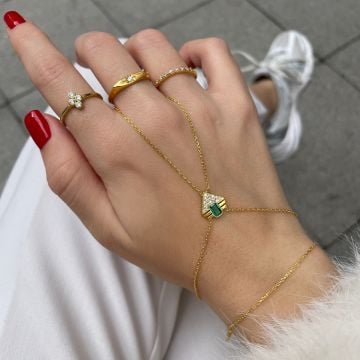 925 Ayar Gümüş Renkli Doğaltaş Üçgen Şahmeran Adjoa