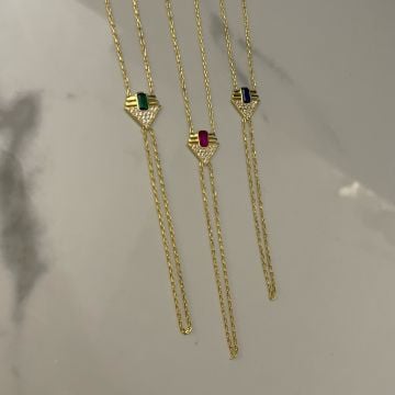 925 Ayar Gümüş Renkli Doğaltaş Üçgen Şahmeran Adjoa