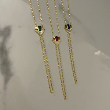 925 Ayar Gümüş Renkli Doğaltaş Üçgen Şahmeran Adjoa