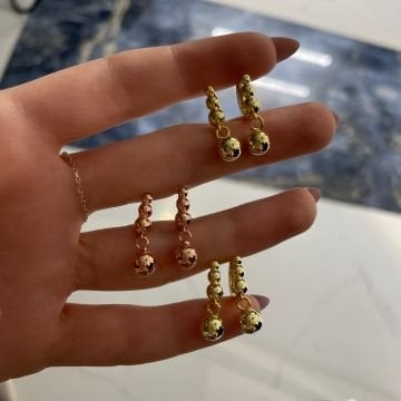 925 Ayar Gümüş İthal Üçlü Topcuk Halka Küpe Nora
