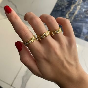 925 Ayar Gümüş İthal Taş Detaylı Yıldız Model Yüzük Stars