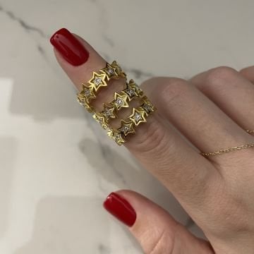 925 Ayar Gümüş İthal Taş Detaylı Yıldız Model Yüzük Stars