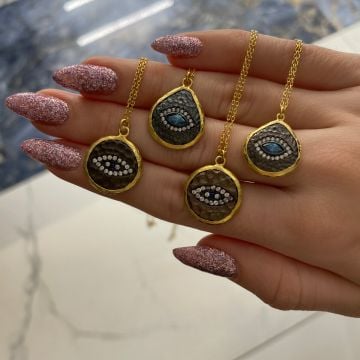 925 Ayar Gümüş İthal Tasarım Otantik Göz Kolye Silvia