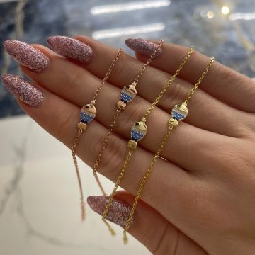 925 Ayar Gümüş Mavi Taşlı Balık Bileklik Mini Fish