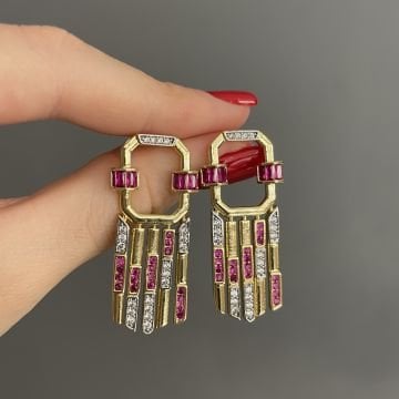 İthal Yakut Baget Taşlı Tasarım Küpe Rosa