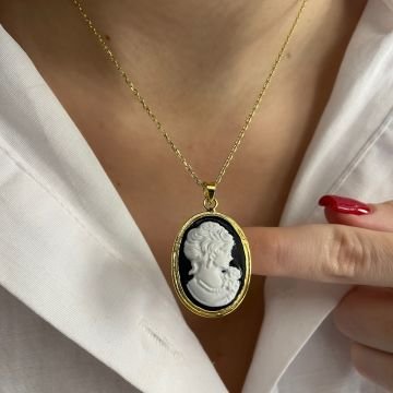 925 Ayar Gümüş İthal Cameo Taşlı Figürlü Kolye Cameo