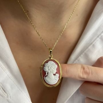 925 Ayar Gümüş İthal Cameo Taşlı Figürlü Kolye Cameo