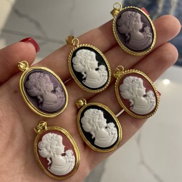 925 Ayar Gümüş İthal Cameo Taşlı Figürlü Kolye Cameo