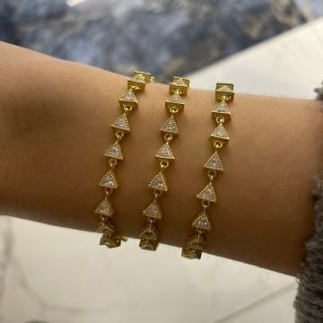 925 Ayar Gümüş Üçgen Taşlı Zincir Bileklik Zint