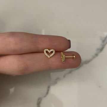 Cerrahi Çelik Taş Detaylı Kalp Piercing