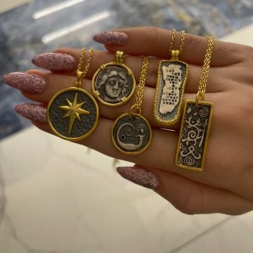 925 Ayar Gümüş Otantik Yazılı İki Renkli Kolye Olivia