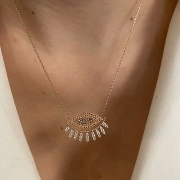 925 Ayar Gümüş Tasarım Taşlı Kirpik Kolye Julie