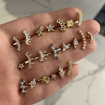 Cerrahi Çelik Taşlı Yaprak Piercing