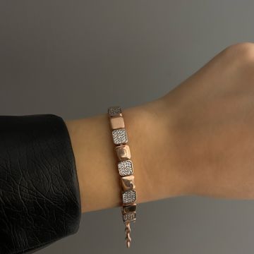 925 Ayar Gümüş İki Renkli Gömme Taşlı Kelepçe Bileklik Sharina