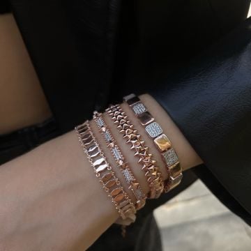 925 Ayar Gümüş İki Renkli Gömme Taşlı Kelepçe Bileklik Sharina