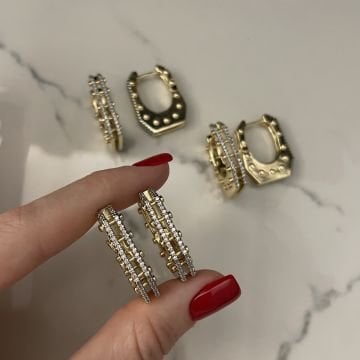 İthal Taş Detaylı Tasarım Halka Küpe Doja