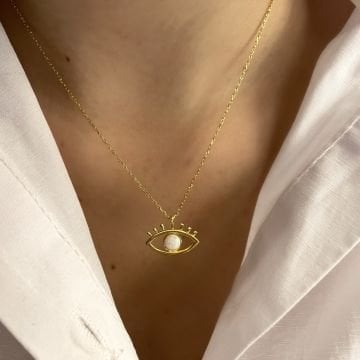 925 Ayar Gümüş İthal Opal Taşlı Göz Kolye