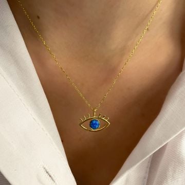 925 Ayar Gümüş İthal Opal Taşlı Göz Kolye