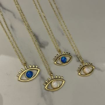 925 Ayar Gümüş İthal Opal Taşlı Göz Kolye