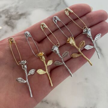 Çelik Çengel İğne Gül Küpe Gül