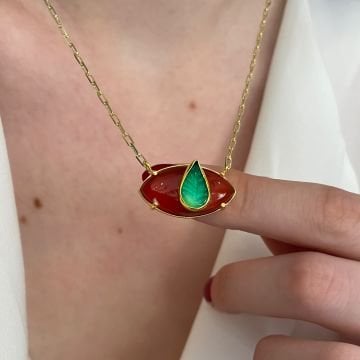 925 Ayar Gümüş Doğal Taşlı Göz Kolye Cahide