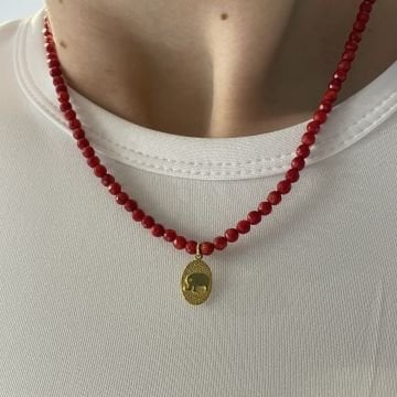 925 Ayar Gümüş Mercan Taşlı Fil Kolye Şansım