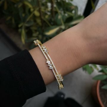 925 Ayar Gümüş Baget Taşlı Kelepçe Bileklik Lydia