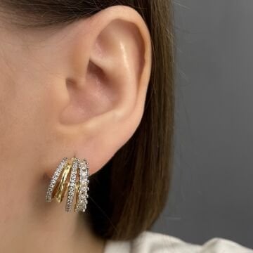 İthal Taşlı Sıralı Halka Küpe