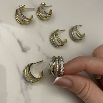 İthal Taşlı Sıralı Halka Küpe